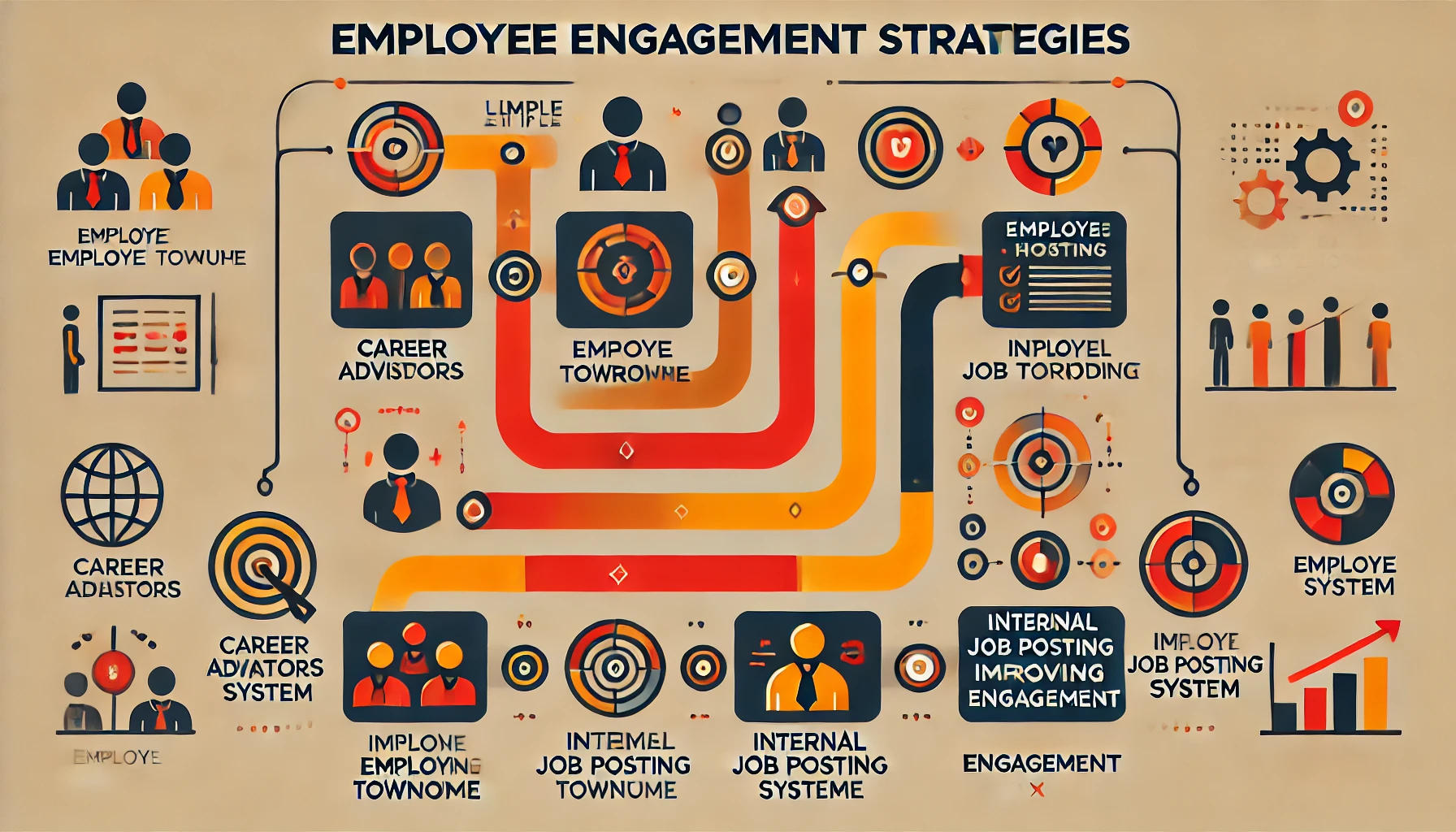 DALL·E 2025-02-10 18.50.19 - An ultra-minimalistic business infographic illustrating employee engagement strategies. The design follows a warm color palette (red, orange, yellow) .webp