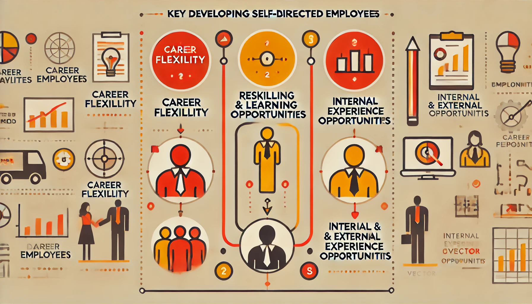 DALL·E 2025-02-12 13.57.01 - An ultra-minimalistic business infographic illustrating key strategies for developing self-directed employees. The design follows a warm color palette.webp