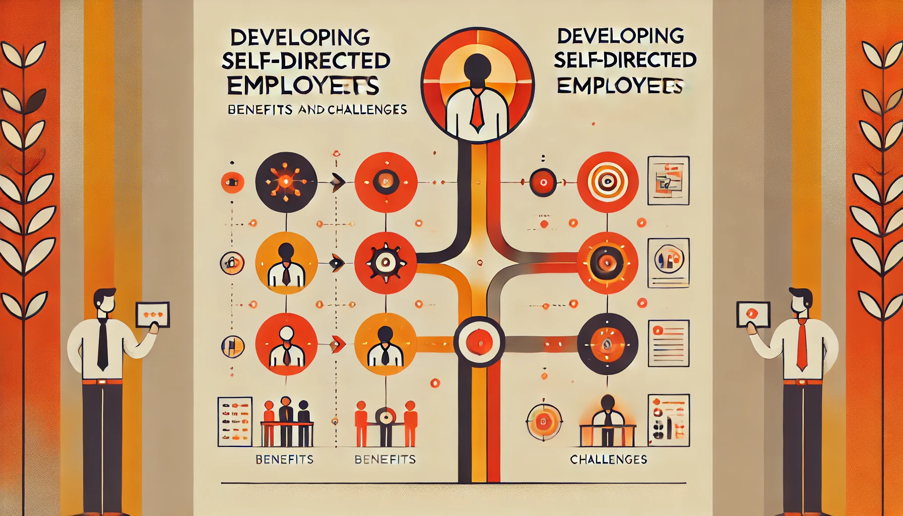 DALL·E 2025-02-12 14.06.51 - An ultra-minimalistic business infographic illustrating the concept that developing self-directed employees has both benefits and challenges. The desi.webp