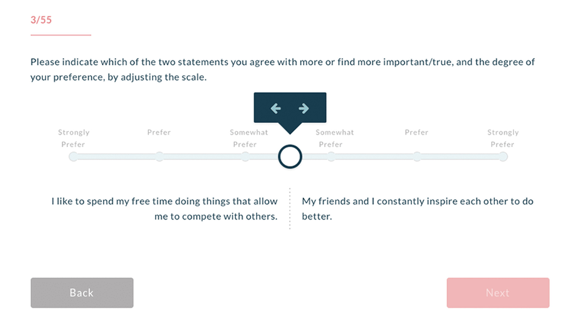 Attuned motivator assessment - slider-based questions